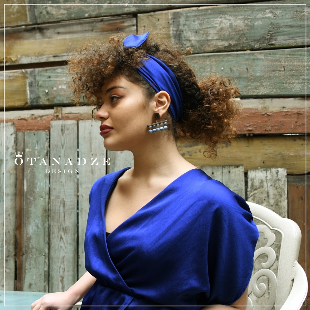 Handmade Wooden Earrings With Blue Glass