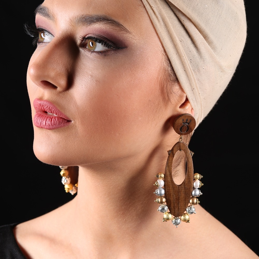 Handmade Wooden Earrings With Volcanic Lava Stones - Image 2