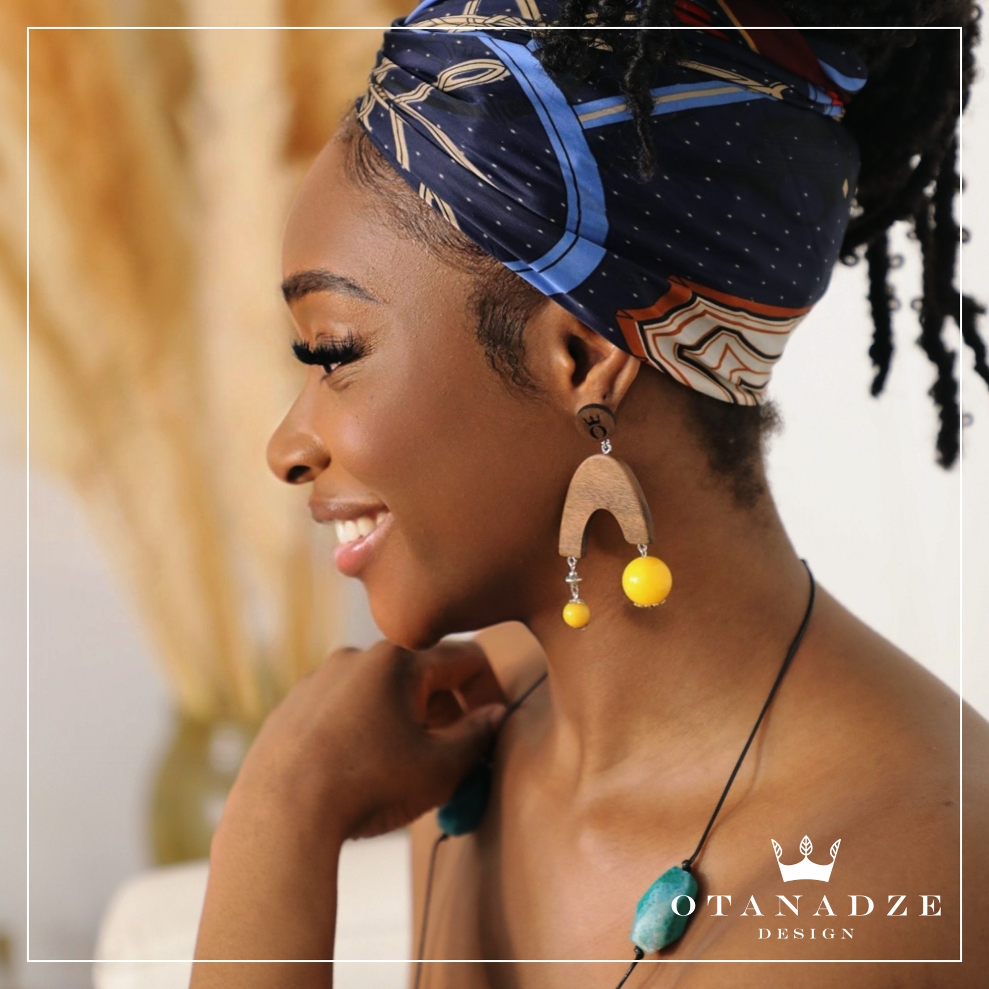 Handmade Wooden Earrings With Yellow Agate - Image 2