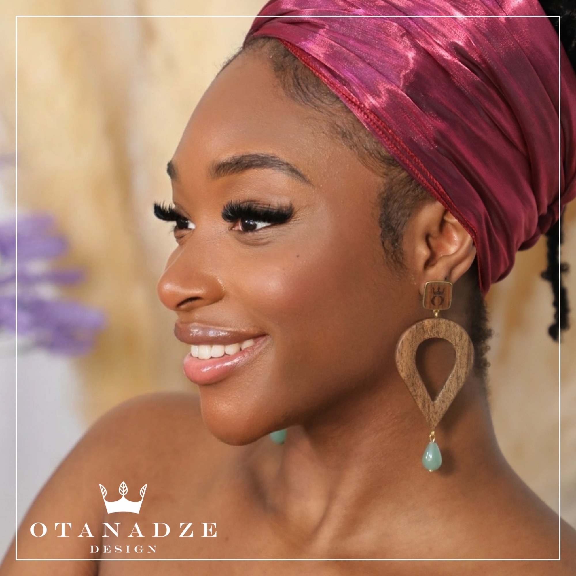 Handmade Wooden Earrings With Green Aventurine - Image 2