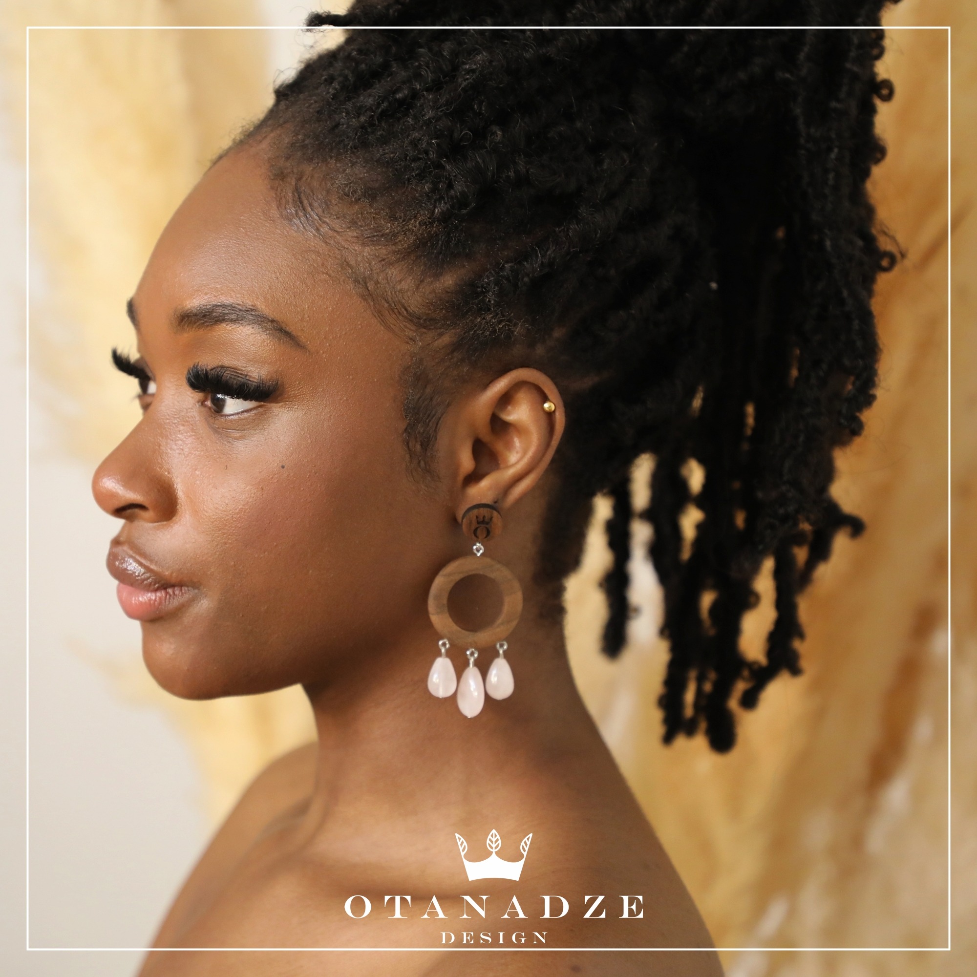 Handmade Wooden Earrings With White Agate