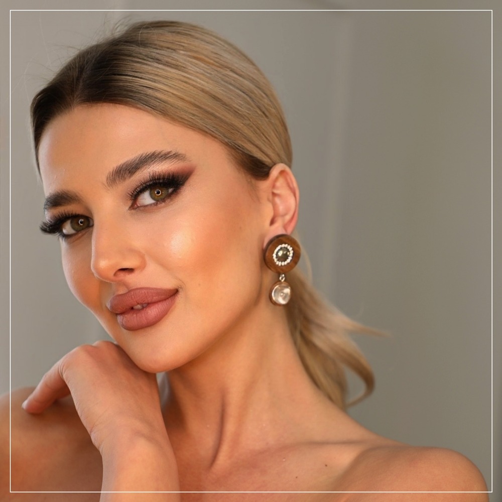 Handmade Wooden Earrings With Pyrite Stone and Zircons - Image 2