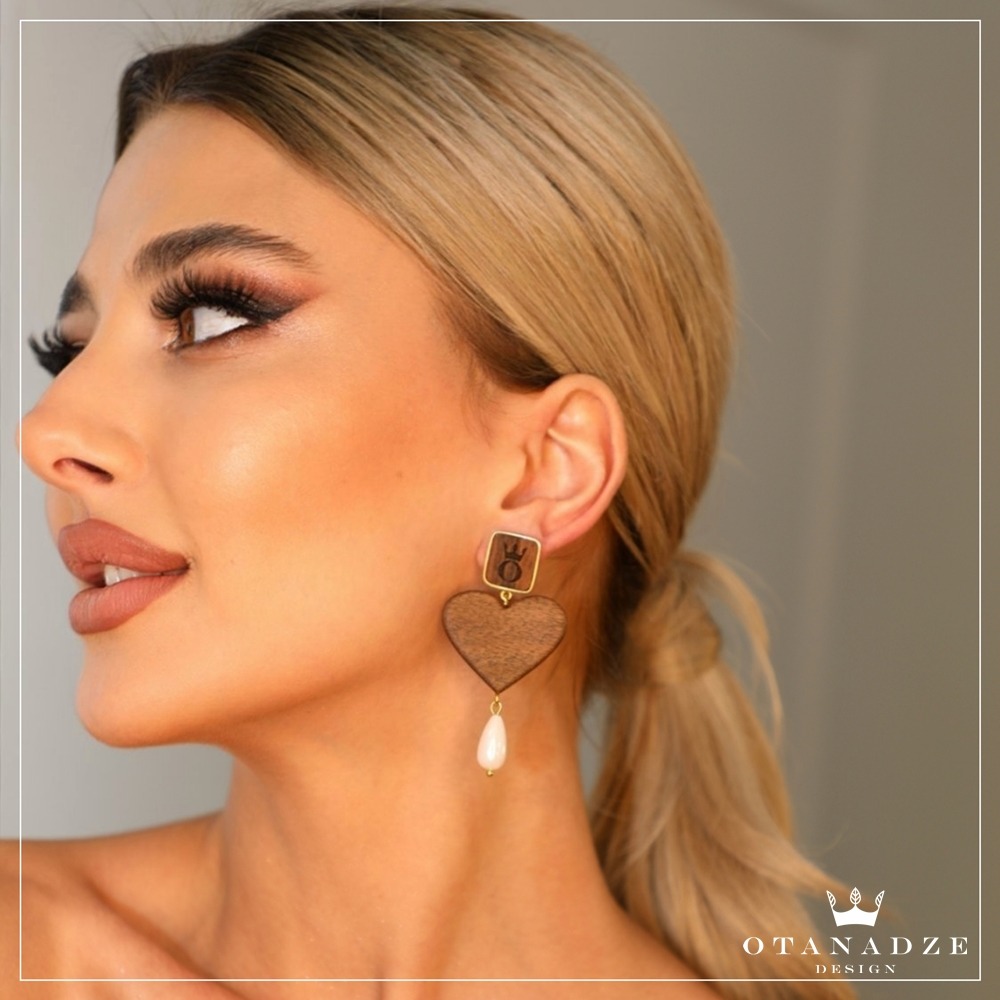 Handmade Wooden Earrings With White Majorca - Image 2